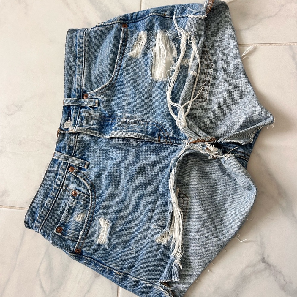 Levi's Light Blue Distressed Jean Shorts